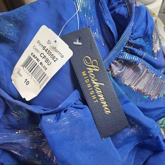 SHOSHANNA Midnight Neva Dress 10 Blue Metallic Ruffled Righteous Gemstones ASOTV - Picture 10 of 11